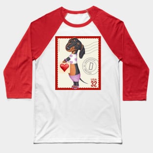 Cute Doxie Dachshund posing in pretty purple outfit Baseball T-Shirt